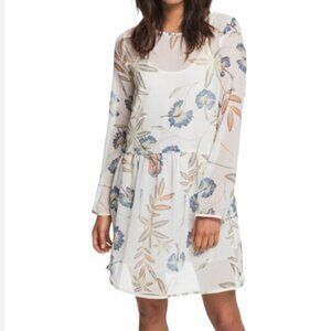 Roxy Amazing Wave Long Sleeve Sheer Ivory Floral Long Sleeve Dress sz XL